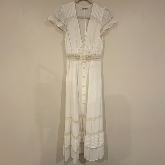 Reformation Short Sleeve Lace Trim Midi Dress White 2 - Picture 2 of 9